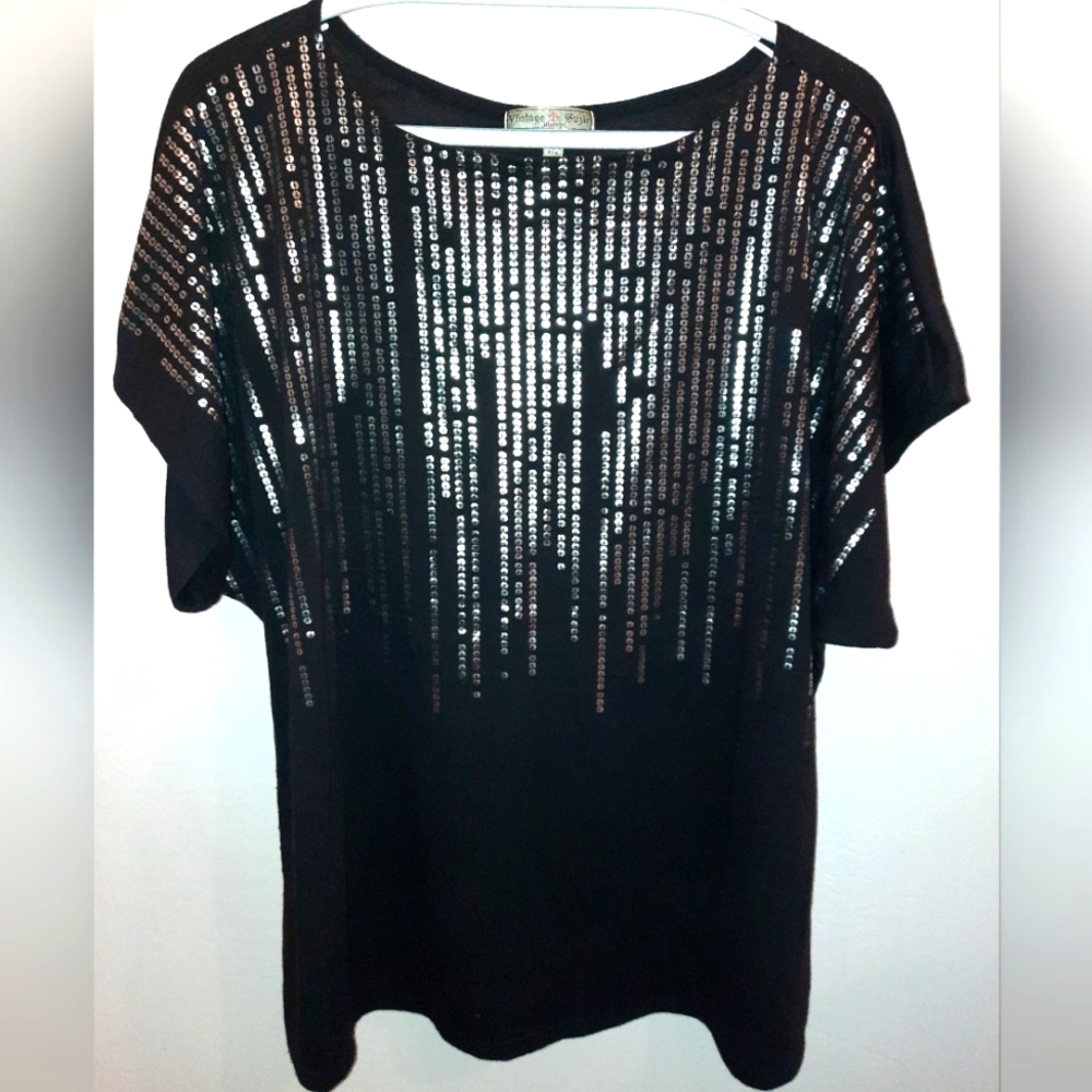 Vintage Suzie Black with silver women's size 1x Top Made In USA EUC